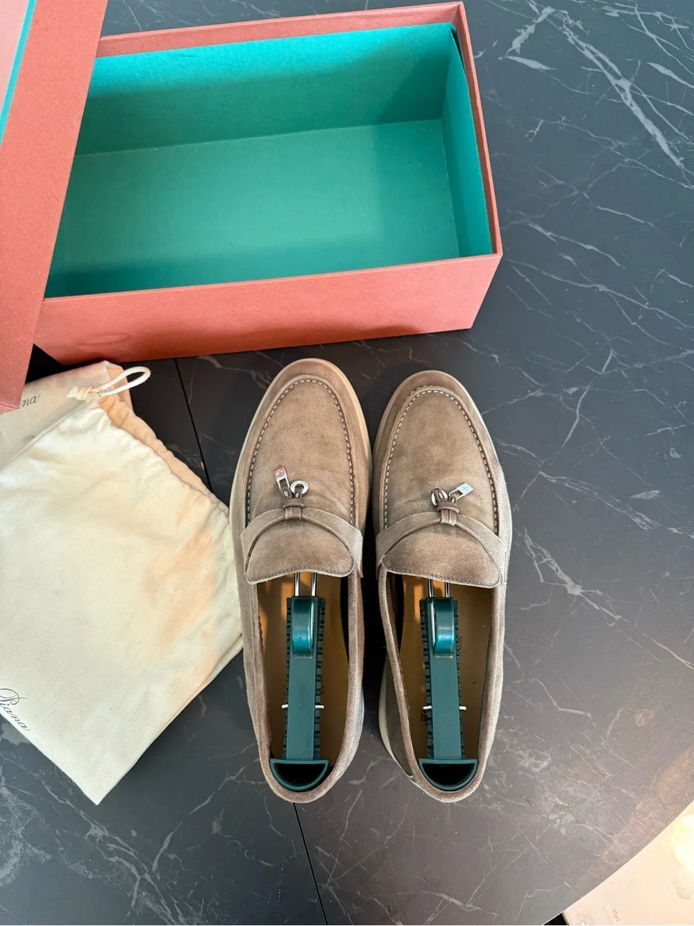 Loro Piana Taupe Suede Penny Loafers